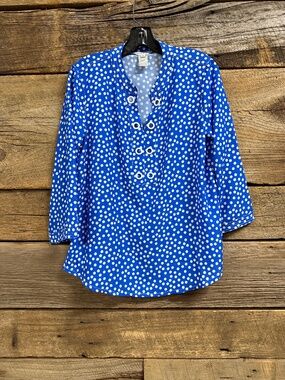 Multiples Polka Dot blouse, Blue with white dots, Size Small